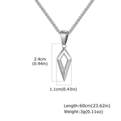 Shard size reference showing a 2.4 cm by 1.1 cm pendant and 60 cm chain