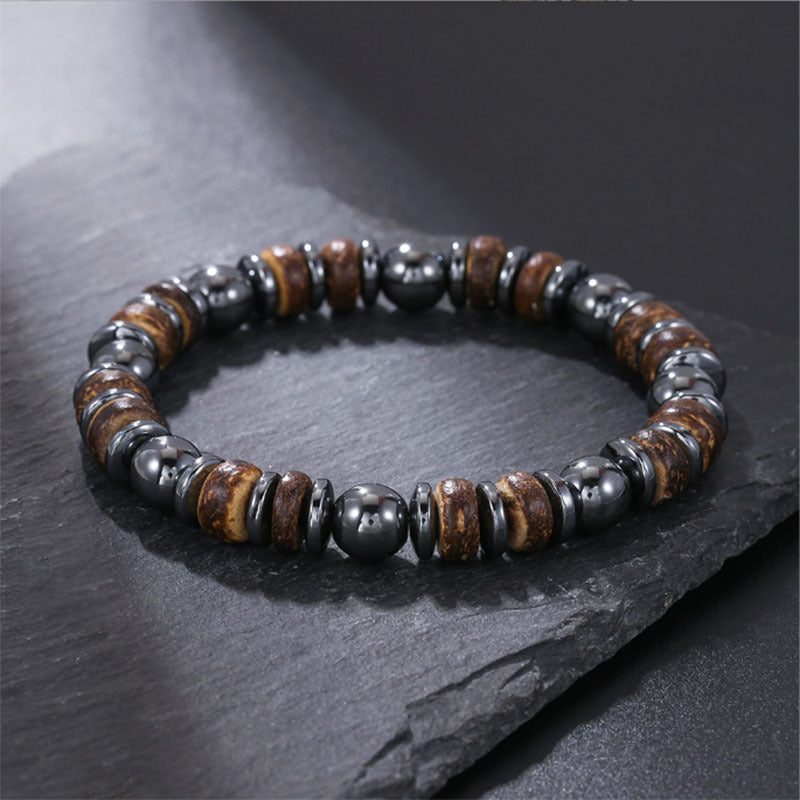 Relic men's bracelet mixed stone, wood and hematite detail