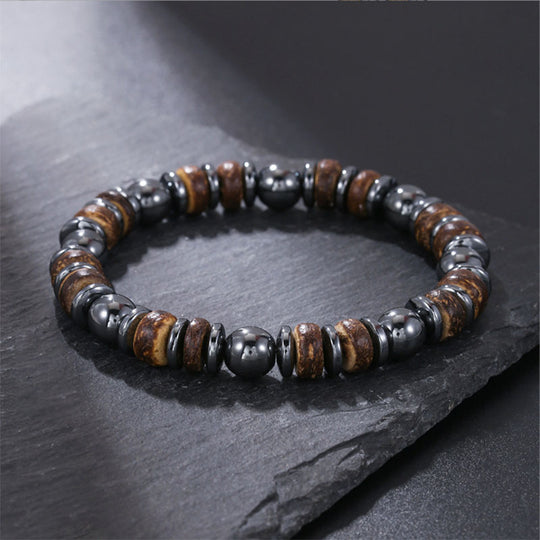 Relic men's bracelet mixed stone, wood and hematite detail
