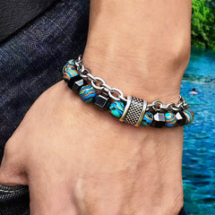 Tether men's stone and chain bracelet worn on the wrist