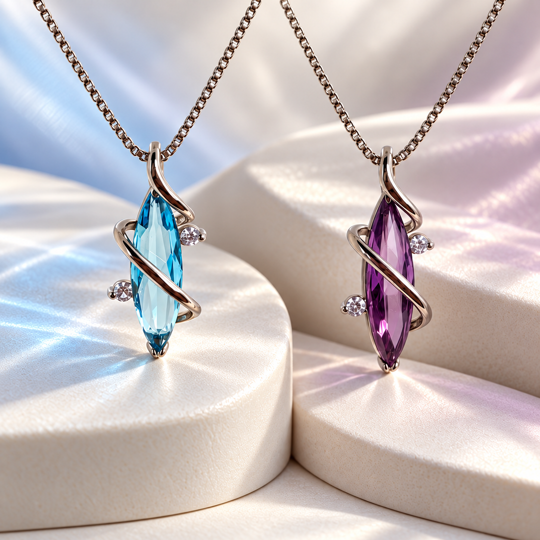 Aethera Frost and Violet necklaces side by side