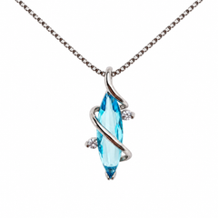 Aethera Frost necklace with blue crystal, silver-tone setting and two clear accents on white