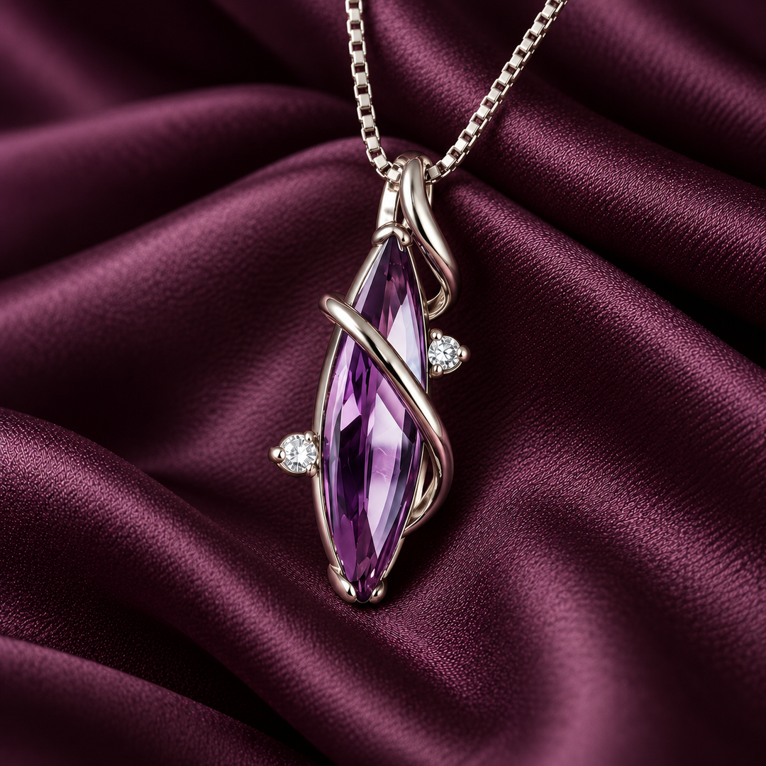 Close view of Aethera Violet showing its curved setting and two clear accents