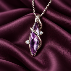 Close view of Aethera Violet showing its curved setting and two clear accents