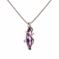 Aethera Violet necklace with purple crystal, silver-tone setting and two clear accents on white