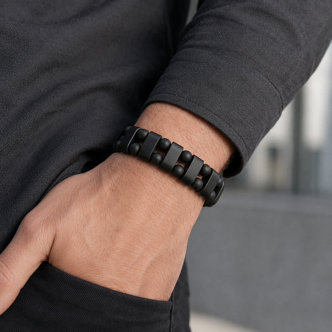 Array Stealth double-row bracelet worn on a man's wrist