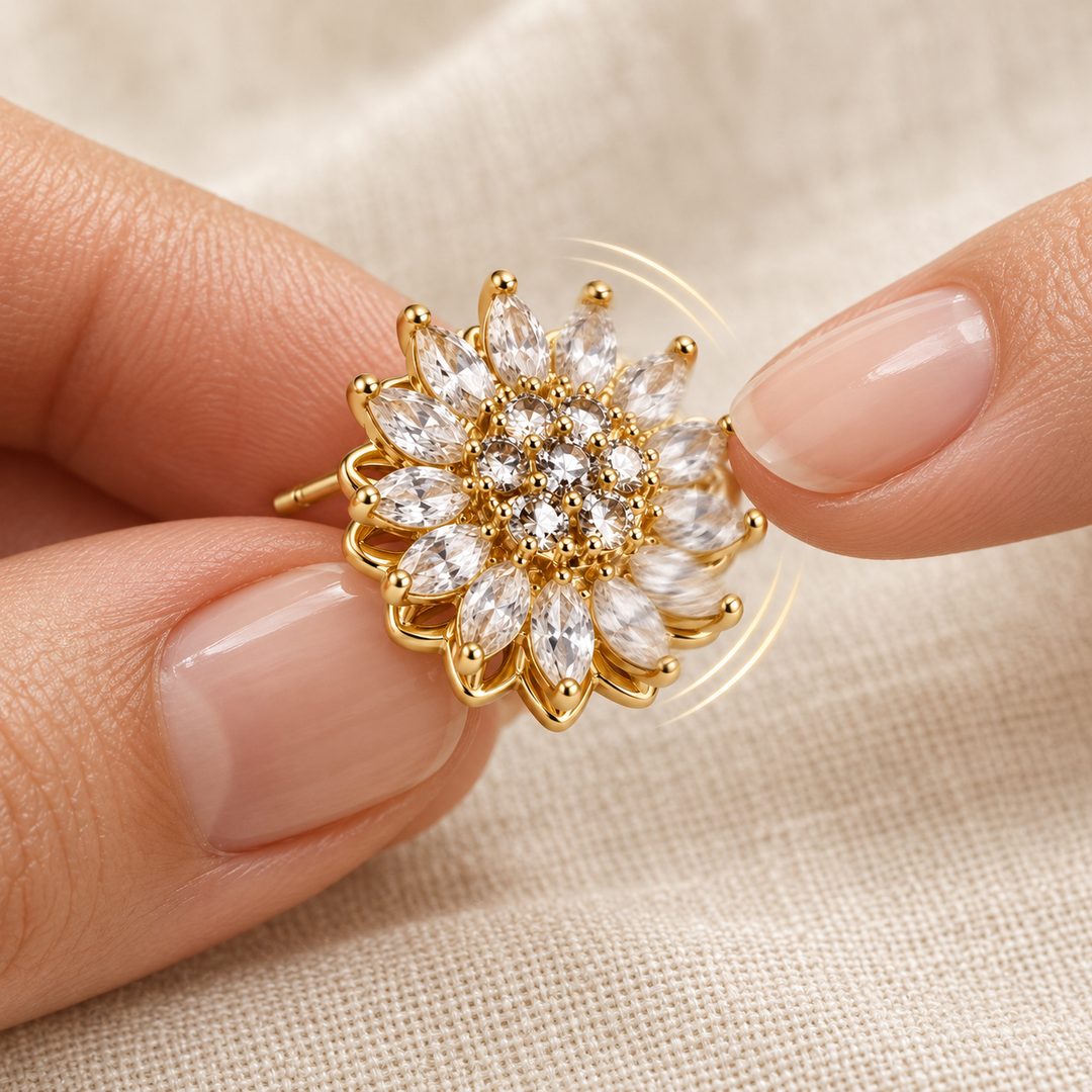 Bloom – motion clear gold – illustration of the manually turning flower face
