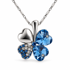 Clover necklace in Azure, with four heart-shaped leaves and silver-tone chain