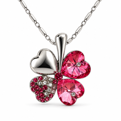 Clover necklace in Blush, with four heart-shaped leaves and silver-tone chain