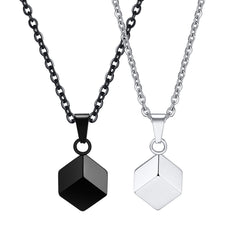 Cube necklaces in Black and Silver finishes side by side