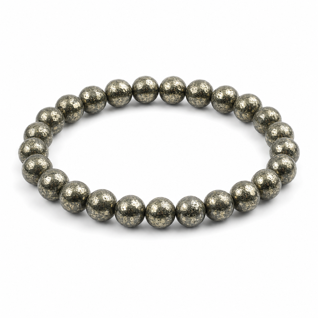 Vestige Mercury 8 mm natural pyrite bracelet on white background