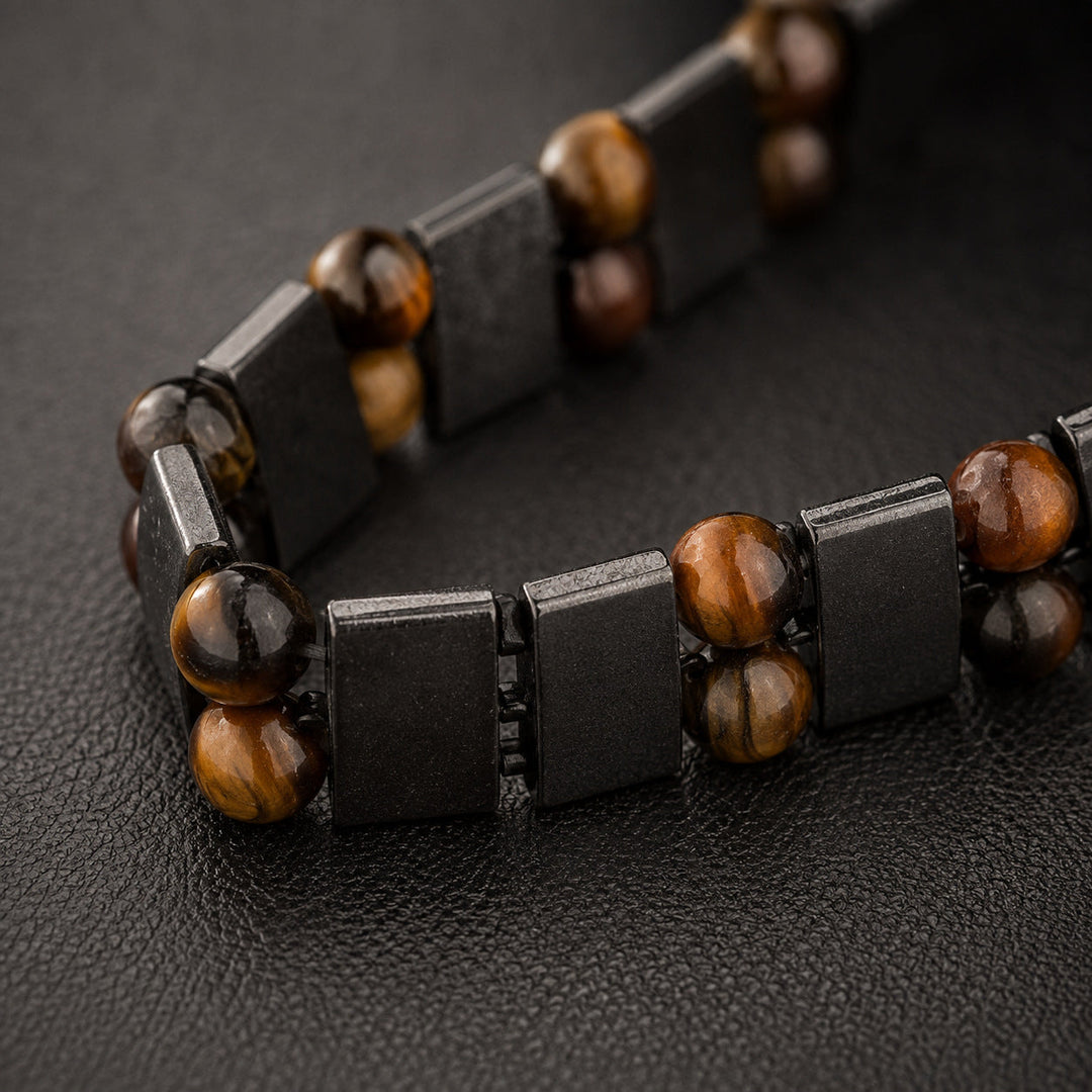 Array Wheat double-row stone and hematite construction macro detail