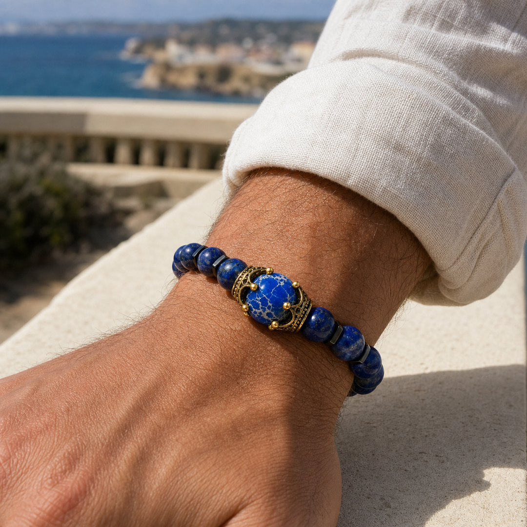ZAFT Crest Cobalt blue bracelet worn at an Australian coastal lookout
