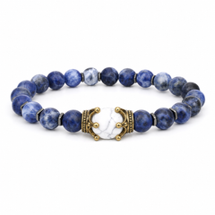 Crest Glacier blue marbled and white crown bracelet on white background