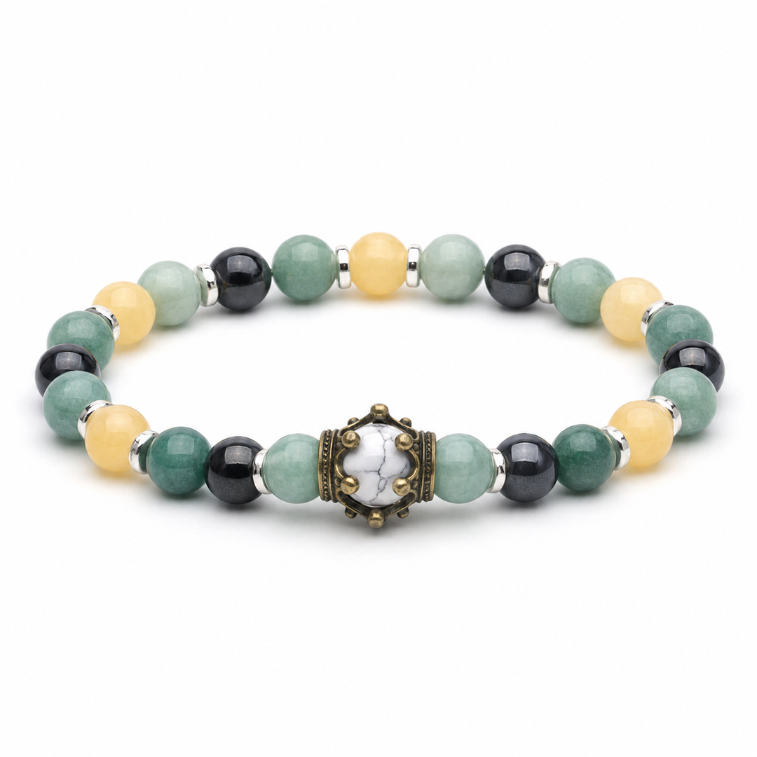 Crest Mosaic mixed green yellow and white crown bracelet on white background