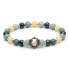 Crest Mosaic mixed green yellow and white crown bracelet on white background
