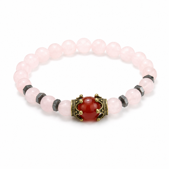 Crest Rose pale pink and red crown bracelet on white background
