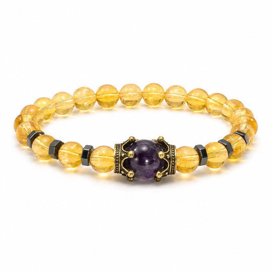 Crest Solstice honey yellow and purple crown bracelet on white background