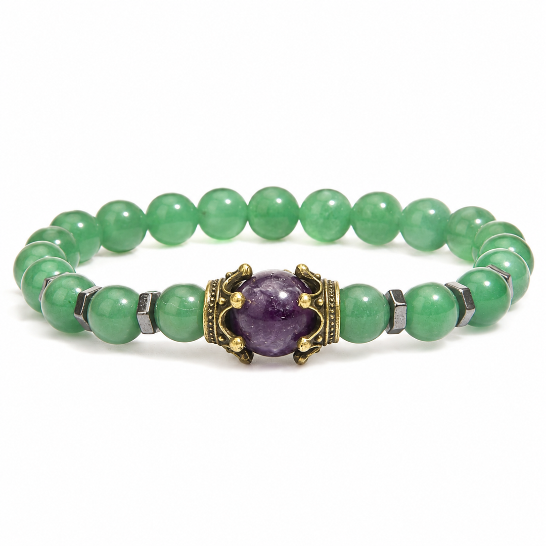 Crest Verdant green and purple crown bracelet on white background