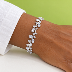Eden in Clear with a silver-tone finish, shown close on the wrist with a white cotton sleeve.