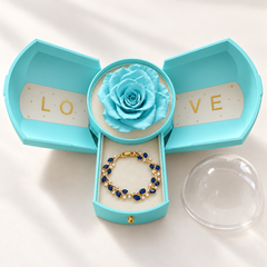 Eden Cobalt bracelet in a Gold-tone finish, presented in the Light Blue Rose Box with its jewellery drawer open