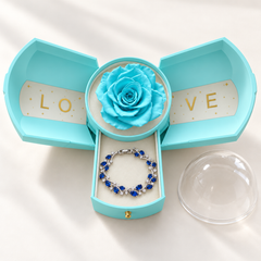 Eden Cobalt bracelet in a Silver-tone finish, presented in the Light Blue Rose Box with its jewellery drawer open