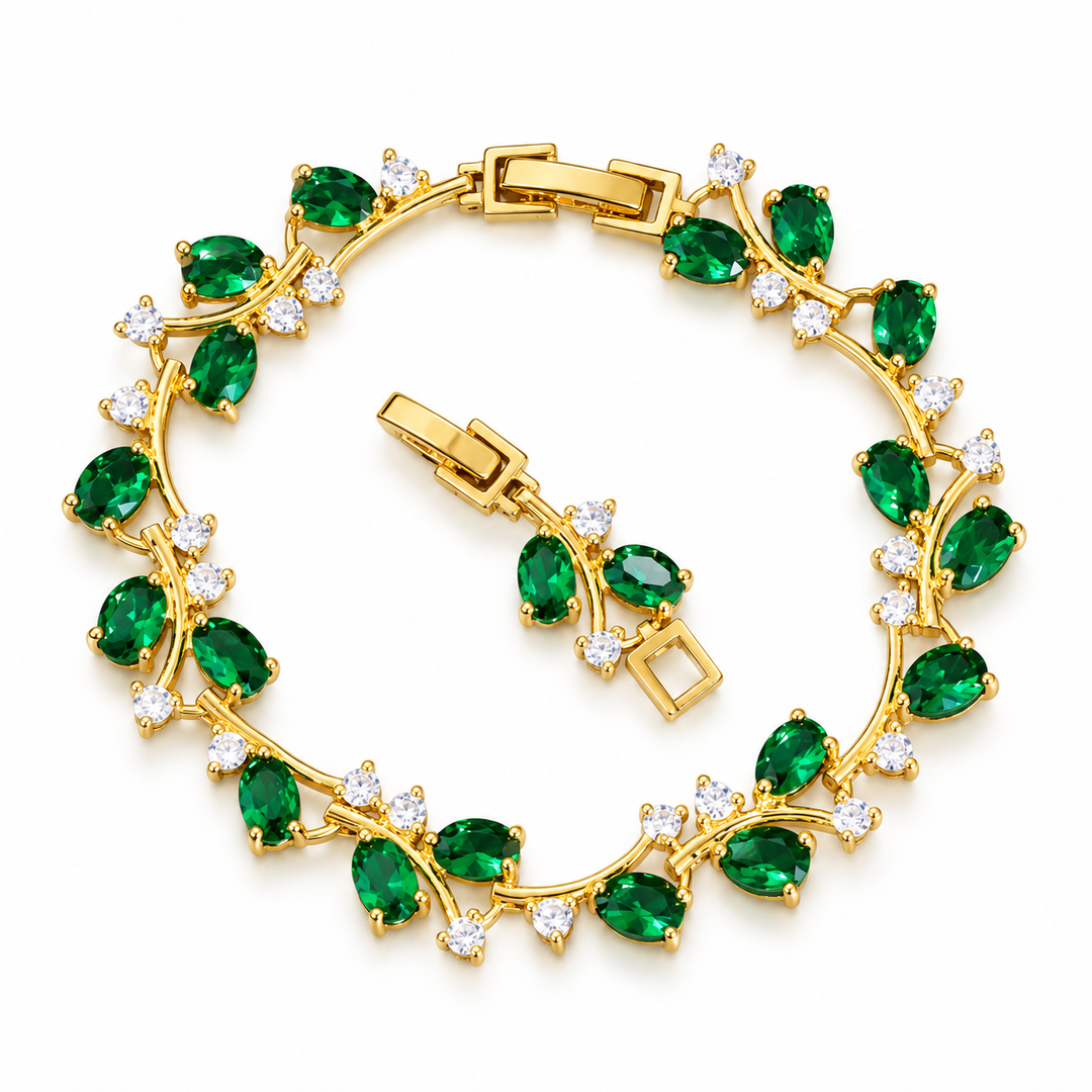 Eden bracelet in Fern with Gold-tone leaf setting