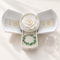 Eden Fern bracelet in a Silver-tone finish, presented in the White Rose Box with its jewellery drawer open