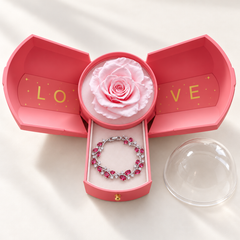 Eden Rose bracelet in a Silver-tone finish, presented in the Pink Rose Box with its jewellery drawer open