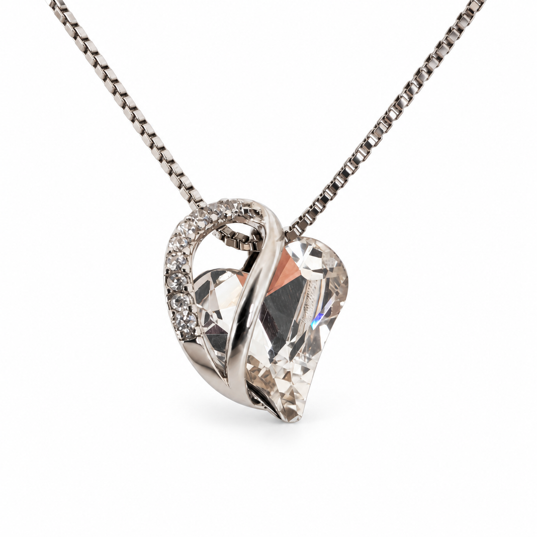 ZAFT Embrace clear heart necklace on a white background