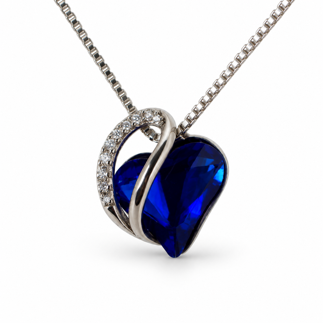 ZAFT Embrace cobalt heart necklace on a white background