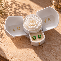 Bloom in Forest Gold inside the White Rose Box drawer