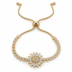 Blossom Gold bracelet with clear floral centre and sliding adjustment