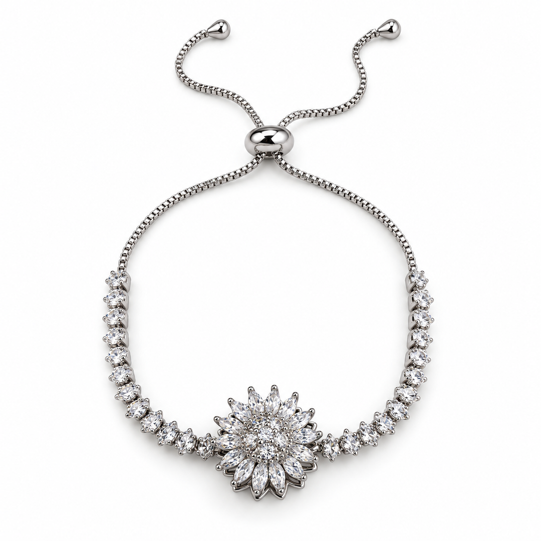 Blossom Silver bracelet with clear floral centre and sliding adjustment