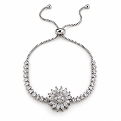 Blossom Silver bracelet with clear floral centre and sliding adjustment