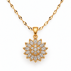 Flora Gold floral pendant with a short section of its flattened-link chain
