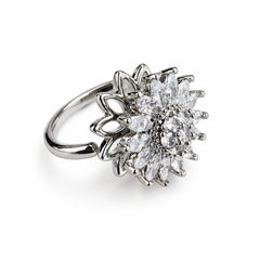 Petal in Silver with clear-stone flower and open band