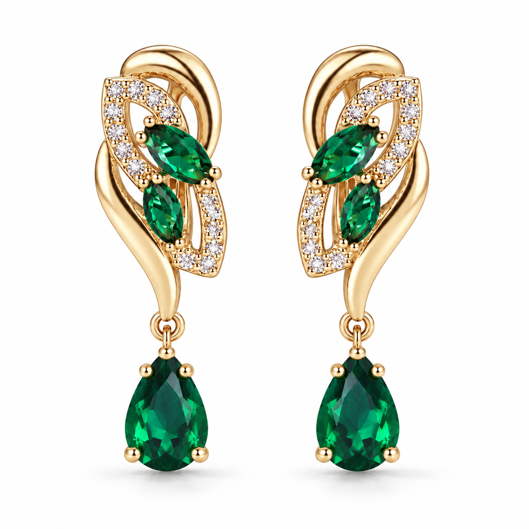 Iris Forest earrings in Gold, front view of the pair