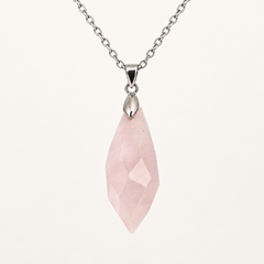 Meteor Blush faceted pendant, centred silver-tone fitting and fine chain on a light background