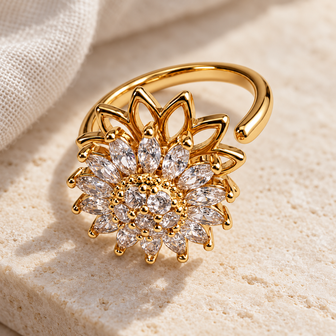 Petal gold clear-stone flower close-up