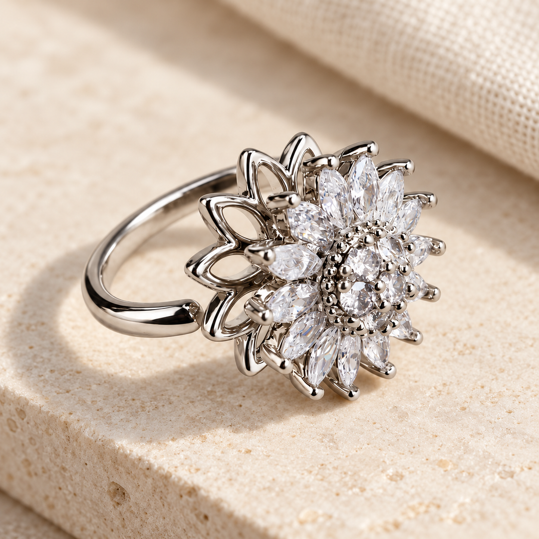 Petal silver clear-stone flower close-up