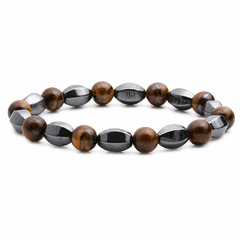 Prism Copper brown stone and gunmetal hematite bracelet on white background