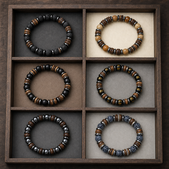 Six ZAFT Relic colourways arranged in a dark timber specimen drawer, including Rift