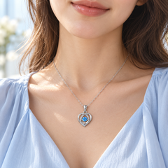 Skye necklace worn with a light-blue blouse