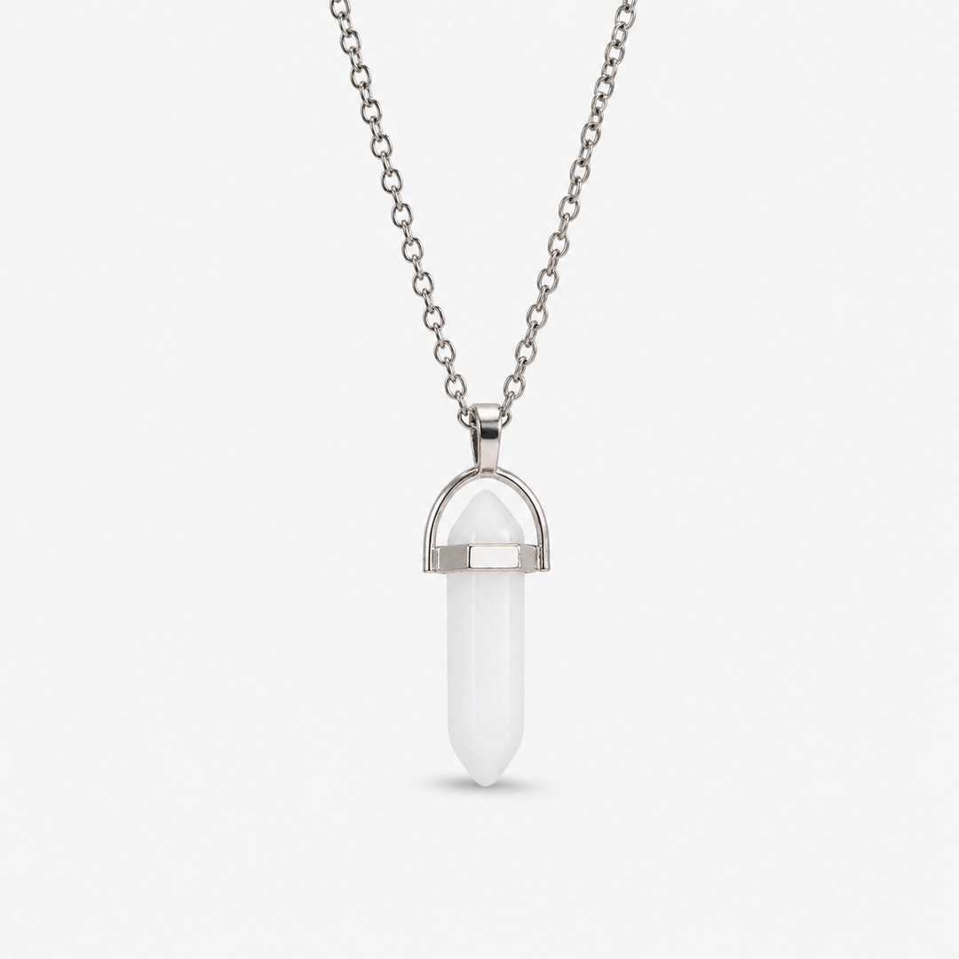 Spire Frost crystal-point necklace on a clean white background