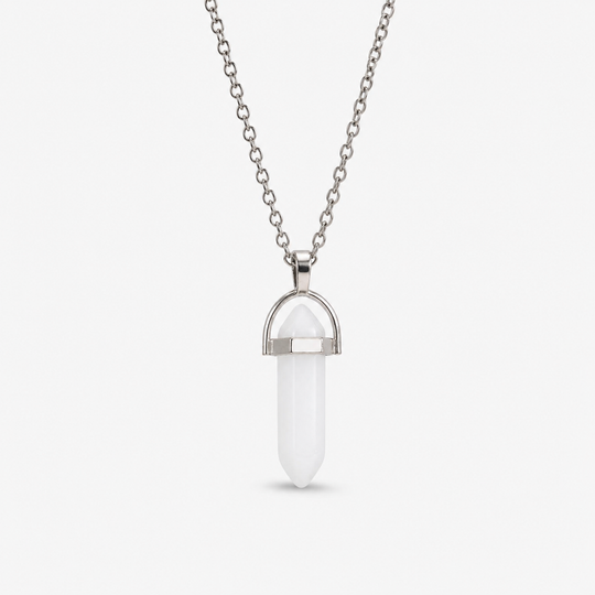 Spire Frost crystal-point necklace on a clean white background