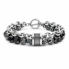 Tether Slate silver chain and monochrome stone bracelet on white background