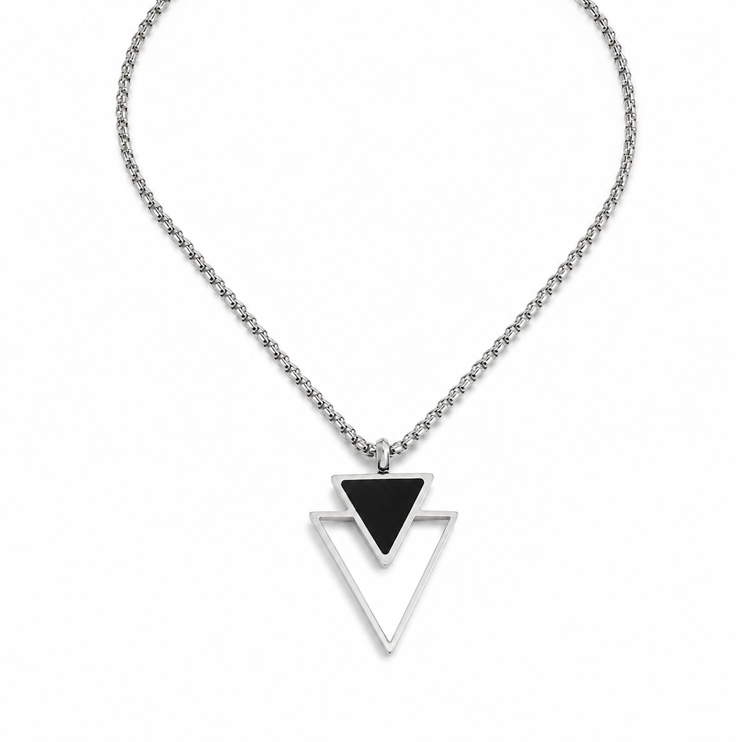 Vertex silver open triangle necklace on a clean white background