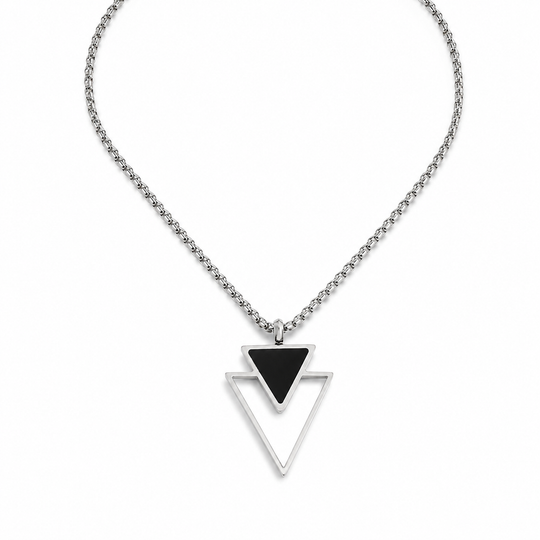 Vertex silver open triangle necklace on a clean white background