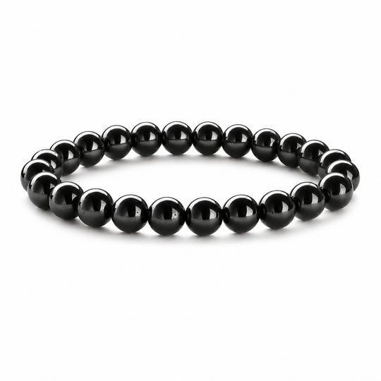 Vestige Noir glossy black hematite bracelet on white background